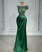 Long Sheath Satin Dress With Sequin Beaded