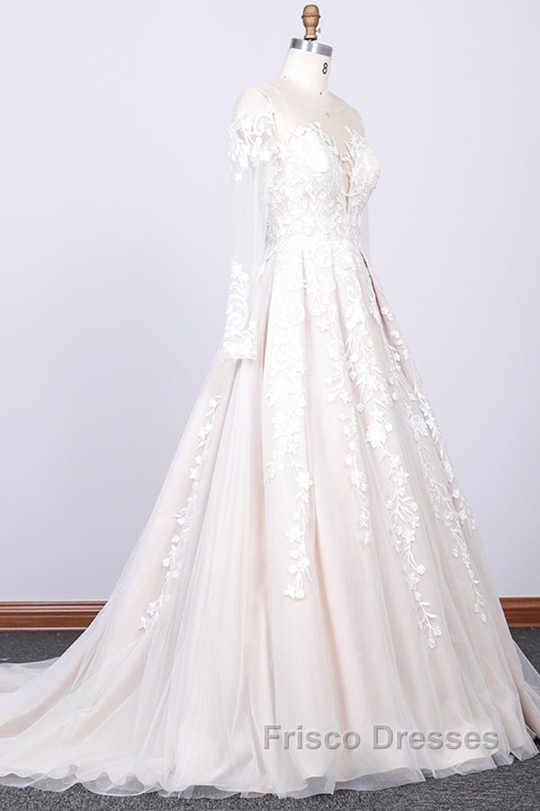 Long Sleeve Appliques Lace Tulle A-line Wedding Dress Secondary image