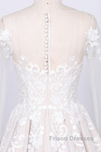 Long Sleeve Appliques Lace Tulle A-line Wedding Dress