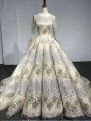 Long Sleeve Luxury Diamond Sparkly Wedding Dress Prom Dress