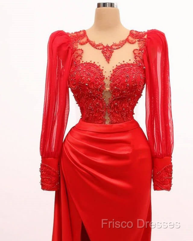 Long Sleeve Mermaid Applqiue Dress With Slit Secondary image