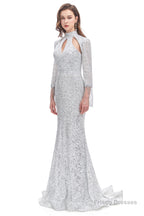 Long Sleeve Mermaid Prom Dresses Silver Sequins Trumpet