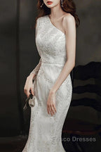 Long Sleeve Sequin Champagne Formal Prom Dress