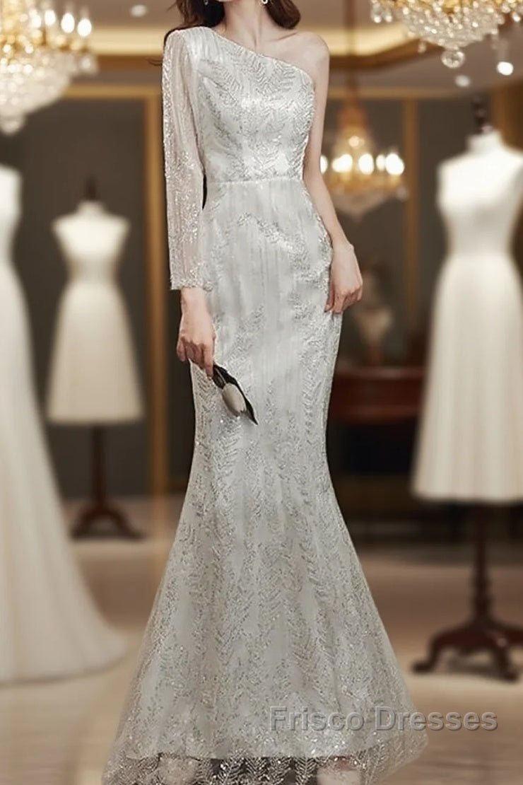 Long Sleeve Sequin Champagne Formal Prom Dress Main image