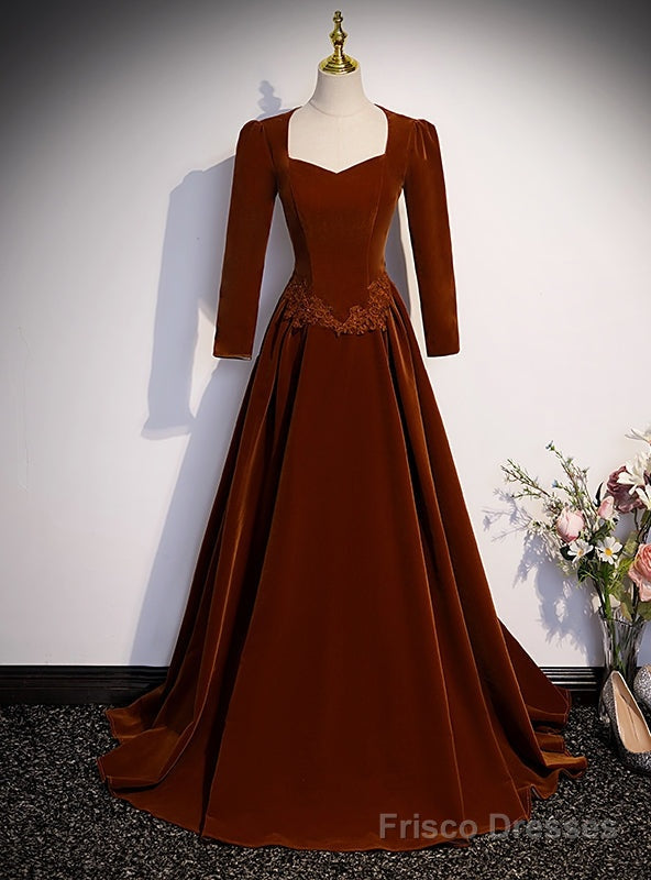 Long Sleeve Square Velvet Appliques Prom Dress Main image
