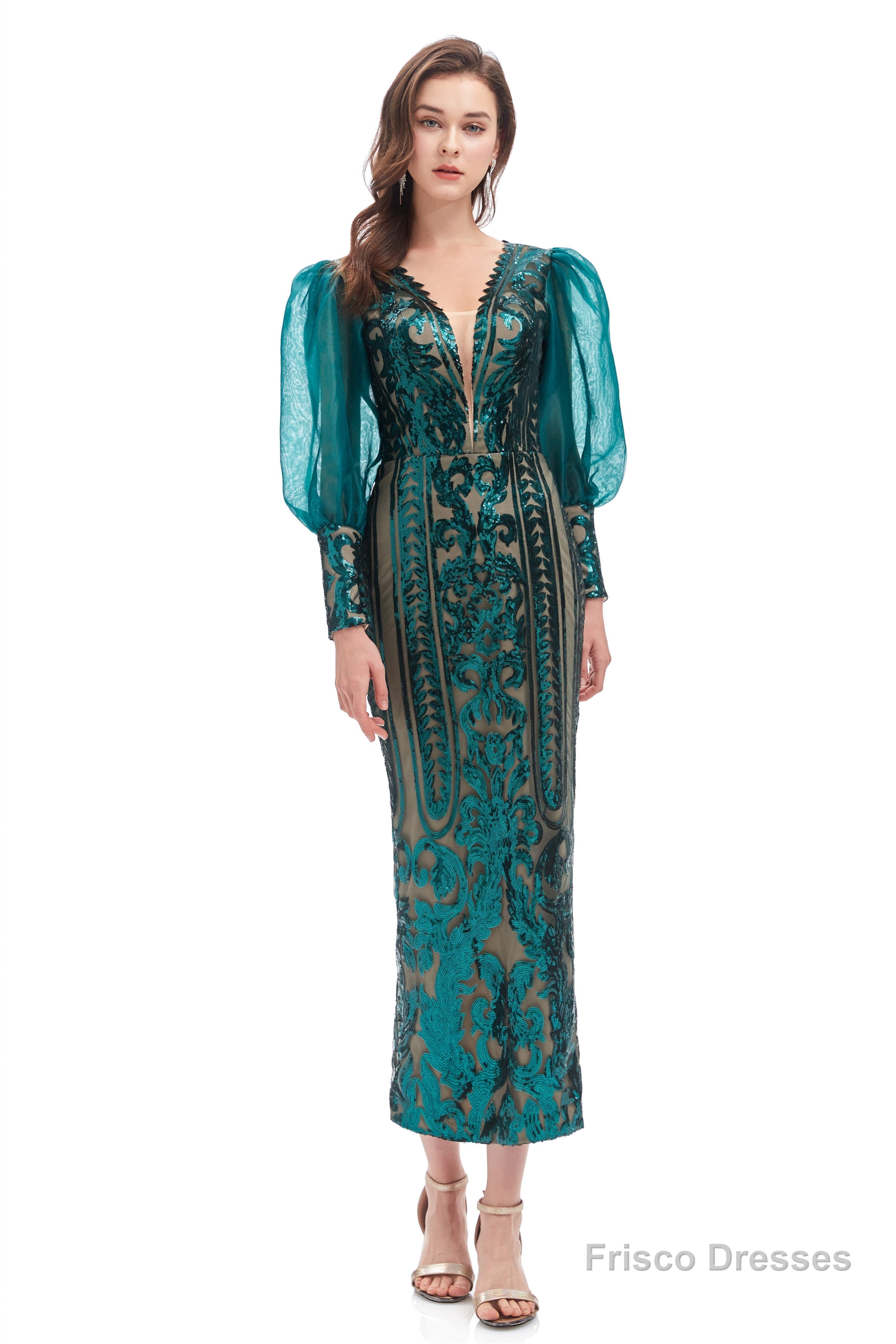 Long Sleeve Tea Length Prom Dresses