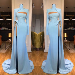 Long Sleeves High Neck Mermaid Prom Dress Long With Slit