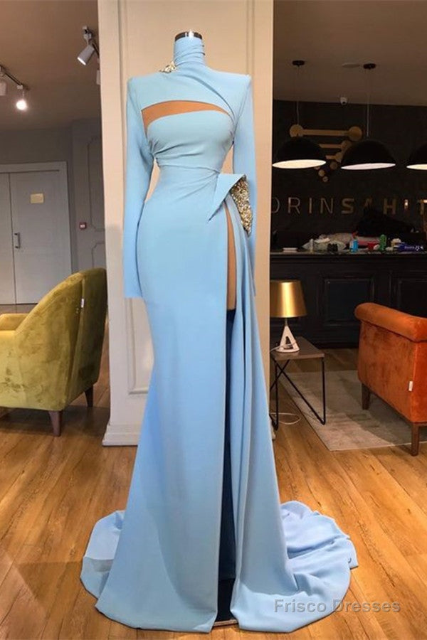Long Sleeves High Neck Mermaid Prom Dress Long With Slit Main image