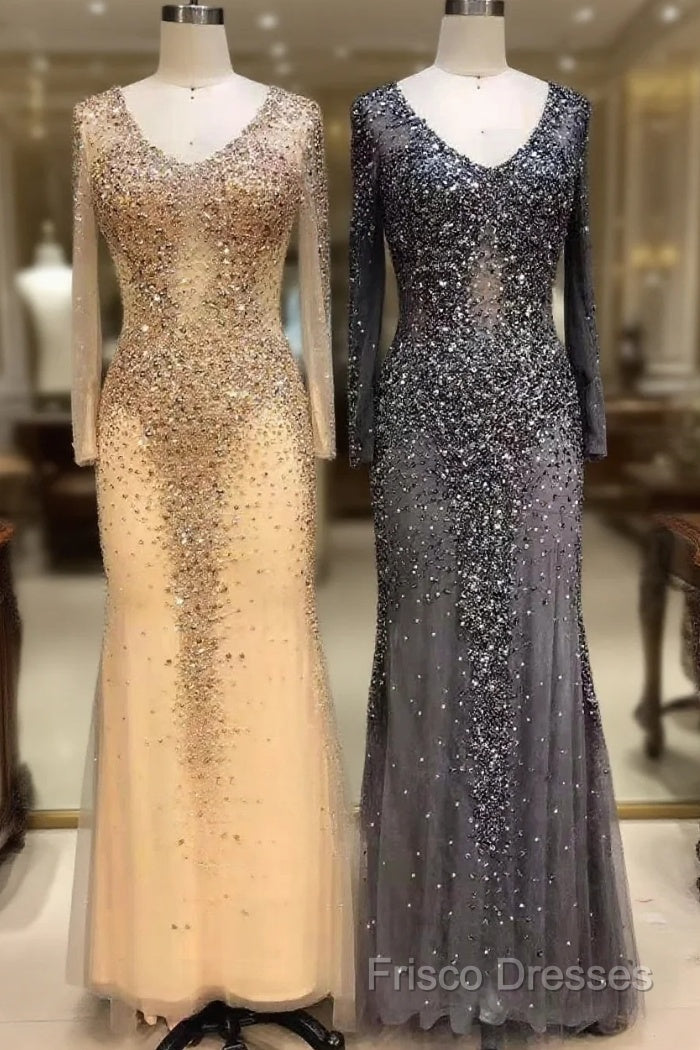 Long Sleeves Mermaid Crystals Formal Prom Dress Bling Bling Formal Gown Main image