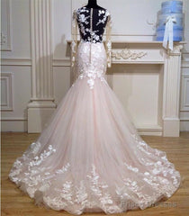 Long Sleeves Mermaid See Through Wedding Dresses Lace Embroidery