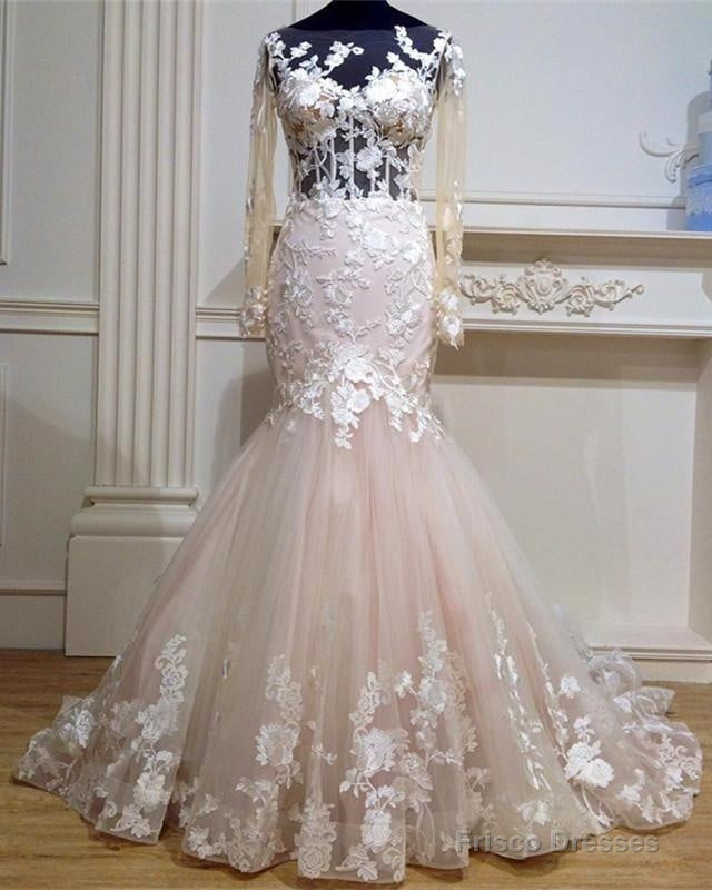 Long Sleeves Mermaid See Through Wedding Dresses Lace Embroidery Main image