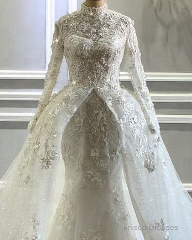 Long Sleeves Mermaid Wedding Dresses Lace High Neck Secondary image