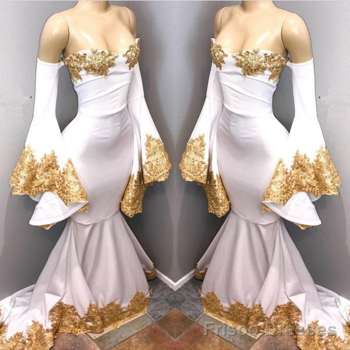 Long Sleeves Prom Party Gowns with gold appliques, mermaid evening dress Secondary image