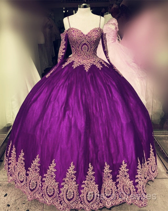 Long Sleeves Quinceanera Dress Gold Lace Appliques Off Shoulder Secondary image
