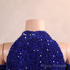 Long Sleeves Royal Blue Prom Dresses Sequin Mermaid Long Dress