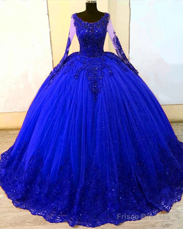 Long Sleeves Royal Blye Tulle Appliques Ball Gown Dress Main image