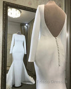 Long Sleeves Satin Wedding Dress Mermaid Open Back