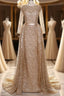 Long Sleeves Sequin Gold Mermaid Formal Prom Dress