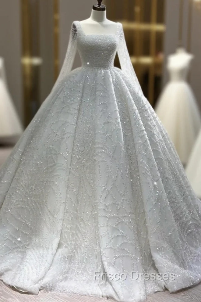 Long Sleeves Sequin Pattern Ball Gown Wedding Dress Main image