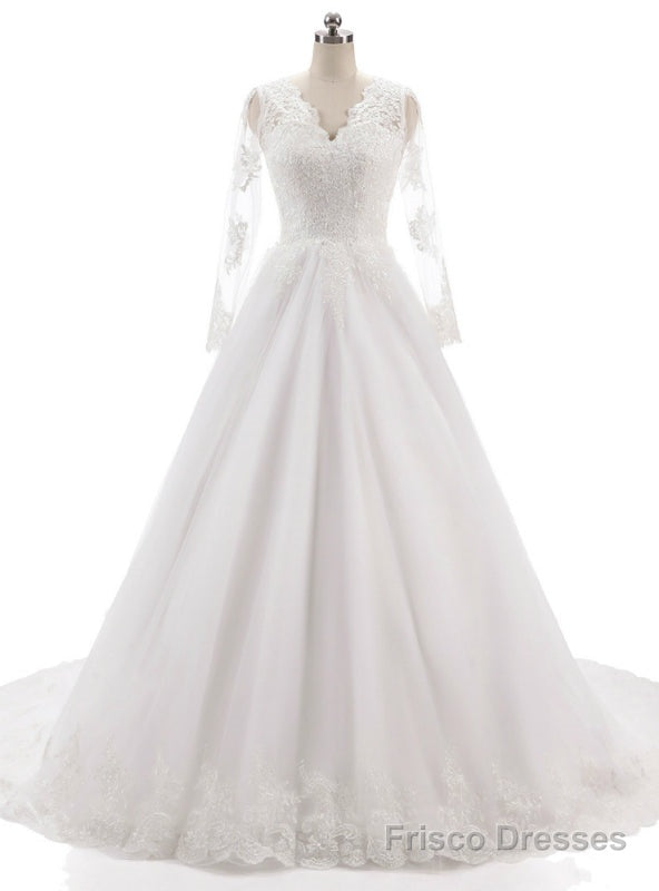Long Sleeves V Neckline Backless Lace Appliques Wedding Gowns Main image