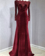 Long Sleeves Velvet Mermaid Prom Dresses Detachable Skirt