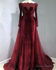 Long Sleeves Velvet Mermaid Prom Dresses Detachable Skirt
