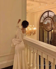 Long Sleeves White Mermaid Long Prom Dress Elegant Evening Party Gown