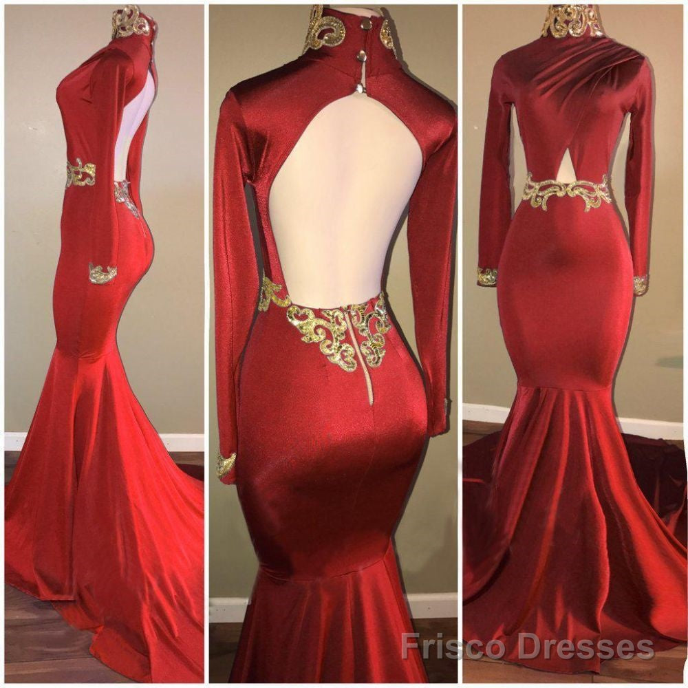 Long Sleevess High Neck Hollow Back Mermaid Prom Dresses Secondary image