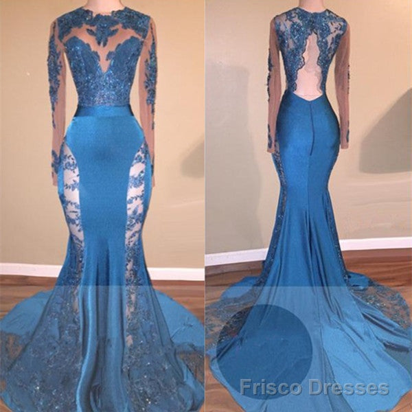 Long Sleevess Lace Appliques Open Back Brush Train Mermaid Prom Gowns Secondary image