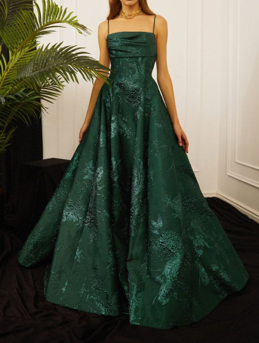 Long Spaghetti Straps A-Line Green Prom Dresses, Long Prom Dresses Secondary image