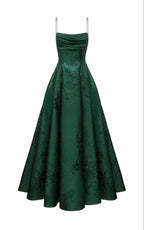 Long Spaghetti Straps A-Line Green Prom Dresses, Long Prom Dresses
