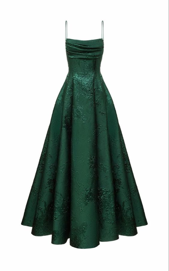 Long Spaghetti Straps A-Line Green Prom Dresses, Long Prom Dresses