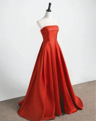 Long Strapless Burnt Orange Satin Dresses