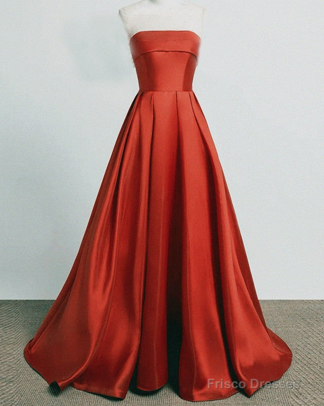 Long Strapless Burnt Orange Satin Dresses Main image