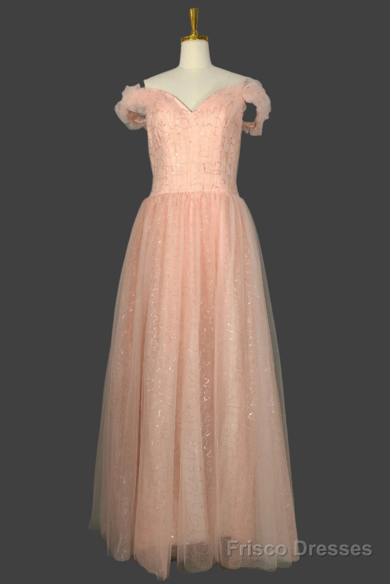 Long Straps A-line Prom Dresses Tulle Off Shoulder Evening Dresses Main image
