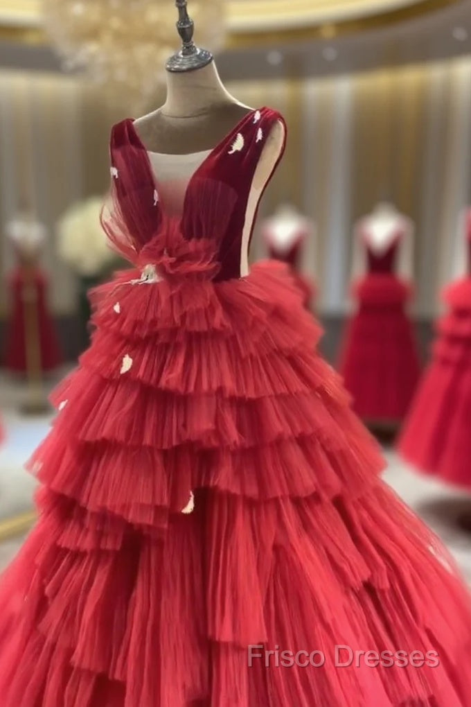 Long Tulle Red Formal Prom Dress Main image