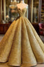 Long Wedding Dress, Gold Formal Prom Formal Dress