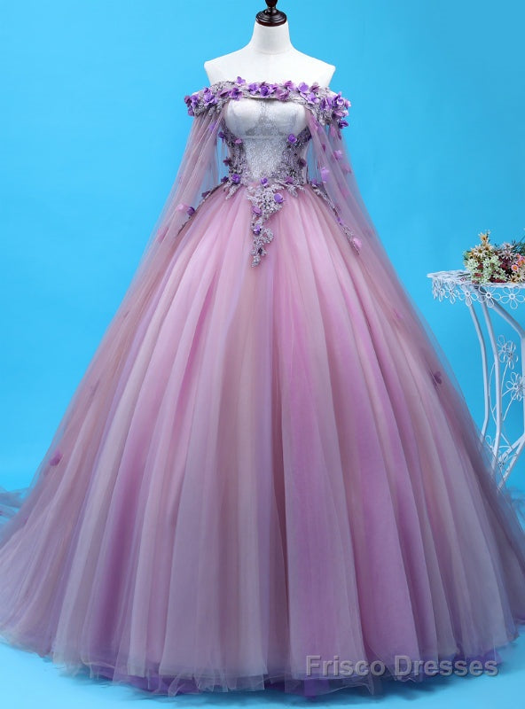 Looking For Gorgeous Purple Ball Gown Tulle Appliques Off the Shoulder Quinceanera Dress