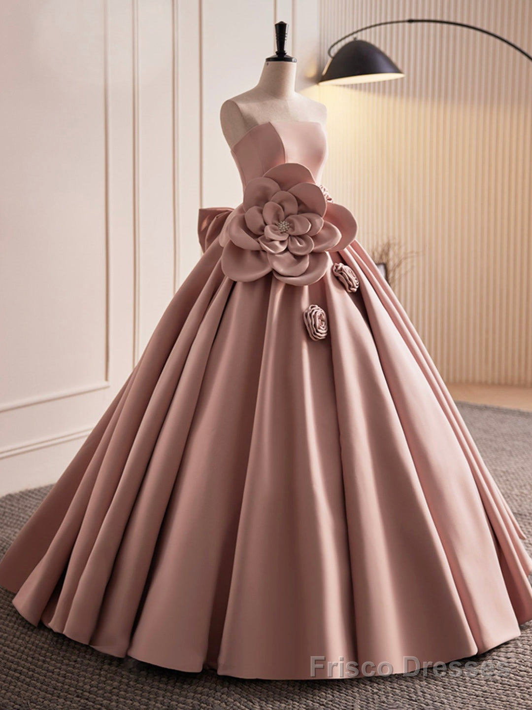 Pink Strapless Satin Long Prom Dress, Beautiful A-Line Evening Dress Secondary image