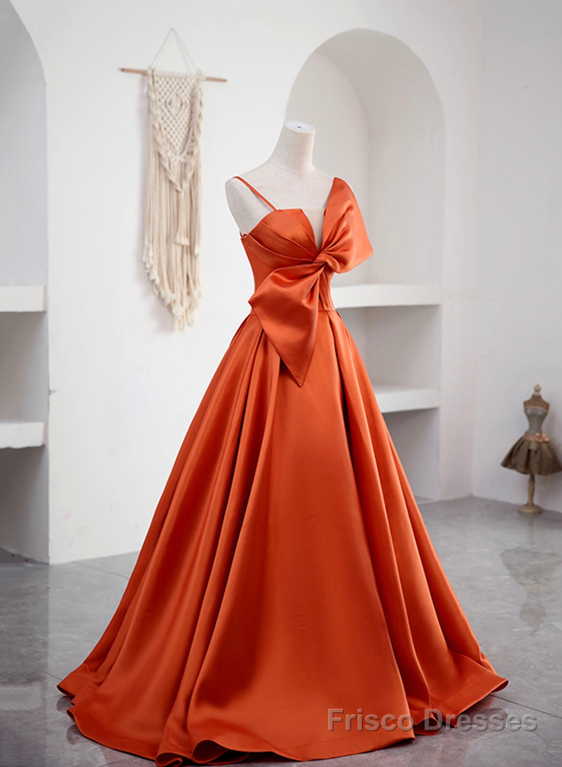 Spaghetti Straps Orange Satin Prom Formal Dress, A-Line Floor Length Evening Dress Secondary image
