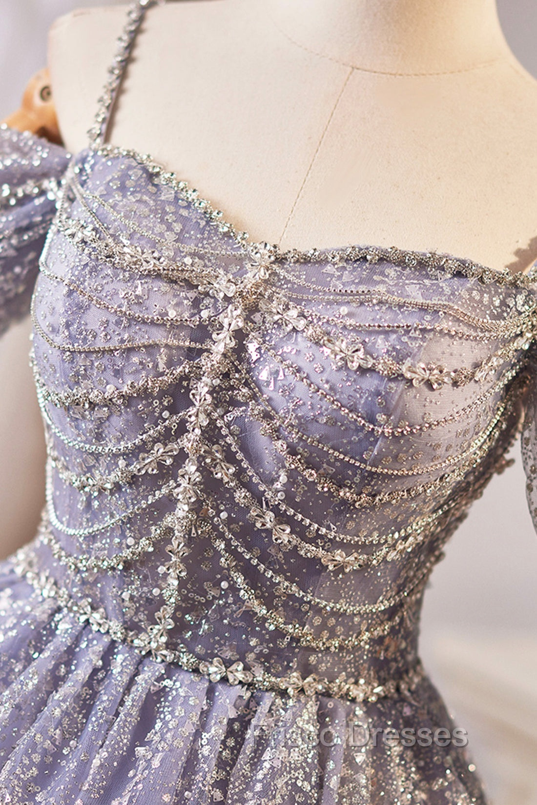 Lovely A-Line Tulle Sequins Knee Length Formal Prom Dress, Off The Shoulder Evening Party Dress
