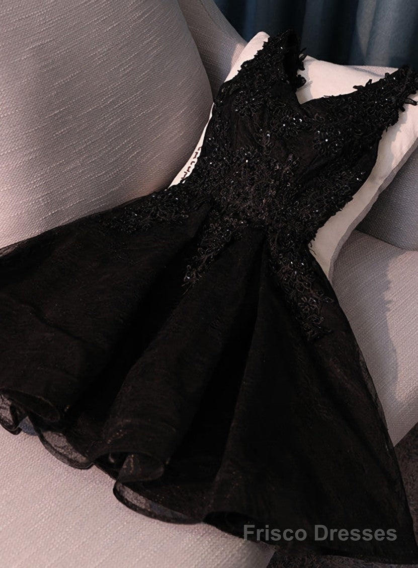 Lovely Black Lace V-neckline Short Homecoming Dress, Black Party Dress Secondary image