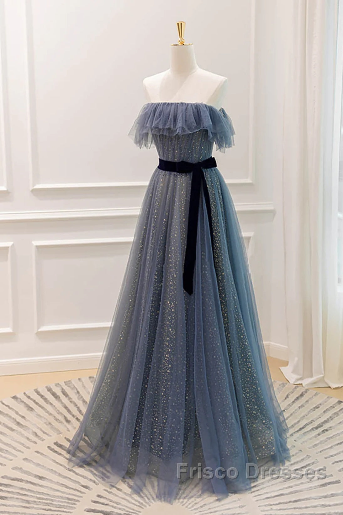 Lovely Blue A-Line Shiny Tulle Sweetheart Party Dress, Blue Long Formal Dress Formal Prom Dress