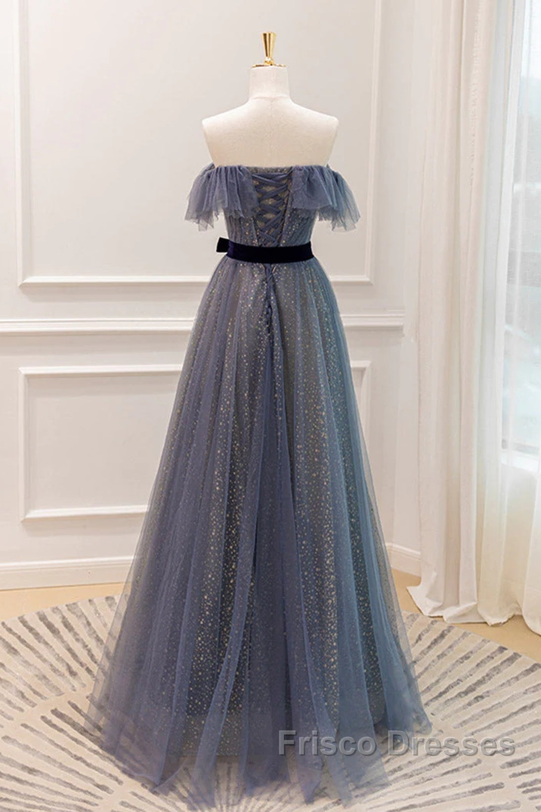 Lovely Blue A-Line Shiny Tulle Sweetheart Party Dress, Blue Long Formal Dress Formal Prom Dress