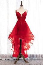 Lovely Blue High Low V-Neckline Straps Party Dress, New Straps Formal Prom Dress