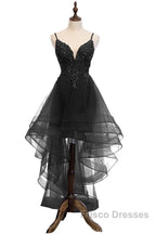 Lovely Blue High Low V-Neckline Straps Party Dress, New Straps Formal Prom Dress