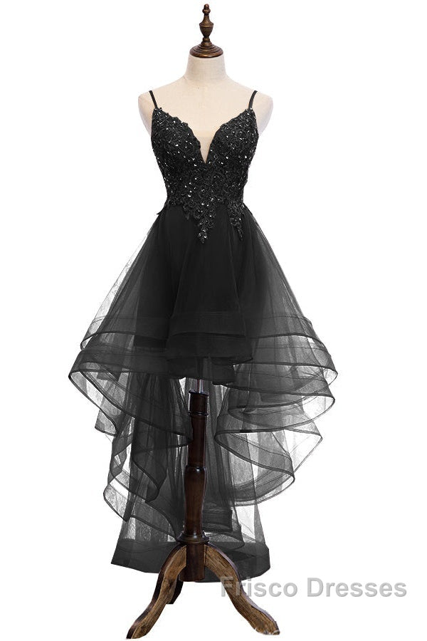 Lovely Blue High Low V-Neckline Straps Party Dress, New Straps Formal Prom Dress