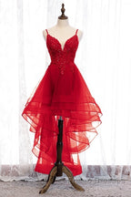 Lovely Blue High Low V-Neckline Straps Party Dress, New Straps Formal Prom Dress