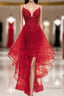 Lovely Blue High Low V-Neckline Straps Party Dress, New Straps Formal Prom Dress
