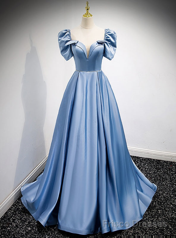 Lovely Blue Satin Square Beading Prom Dress Main image